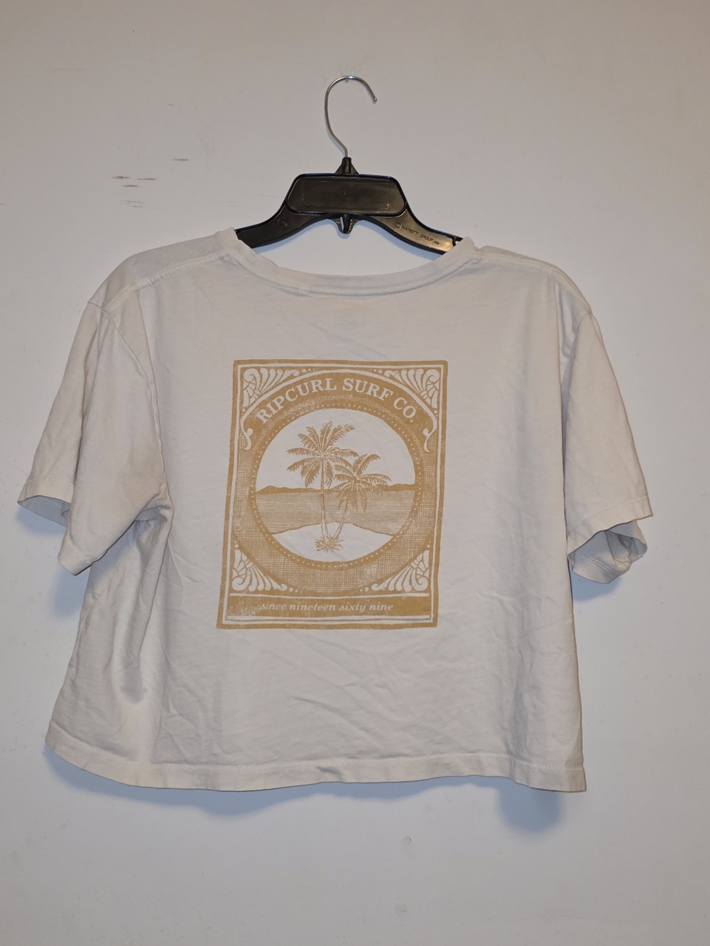 Rip Curl White Cropped Tee with Tan Palm Graphic